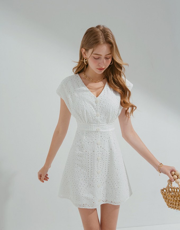 Broderie Anglaise Lace Sleeveless Mini Dress