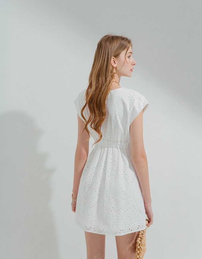 Broderie Anglaise Lace Sleeveless Mini Dress
