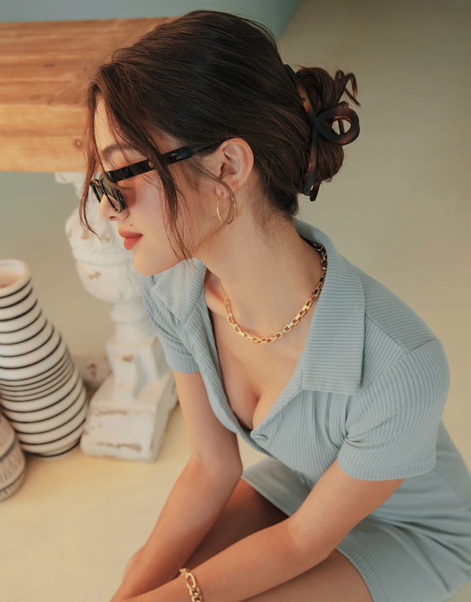 Shirt Sense Ribbed Hip Mini Dress