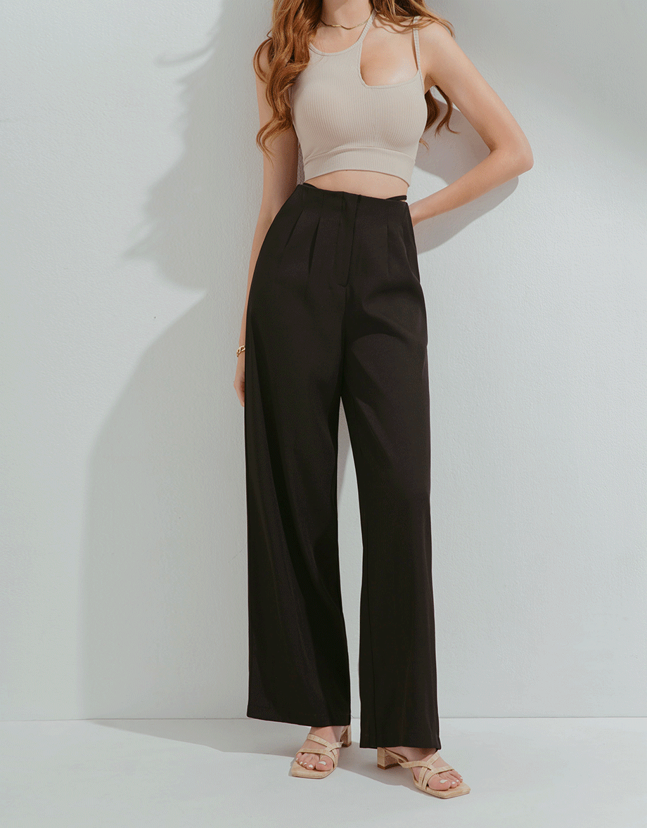 Edgy Smart Tie-Strap Pleated Pants
