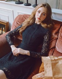 Vintage Carved Lace Flare Dress